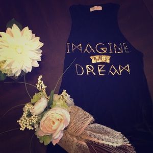 Cute henri girl flowy tank metallic gold quote